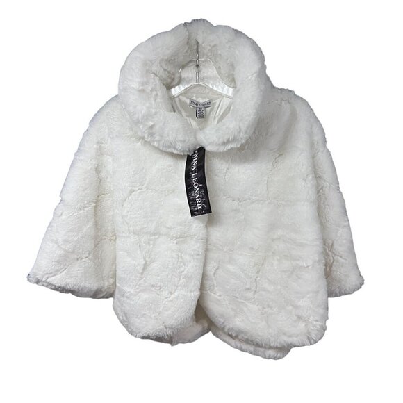 Nina Leonard White Faux Fur Wrap Jacket Capelet Medium Crystal Bling Button New - Picture 3 of 16